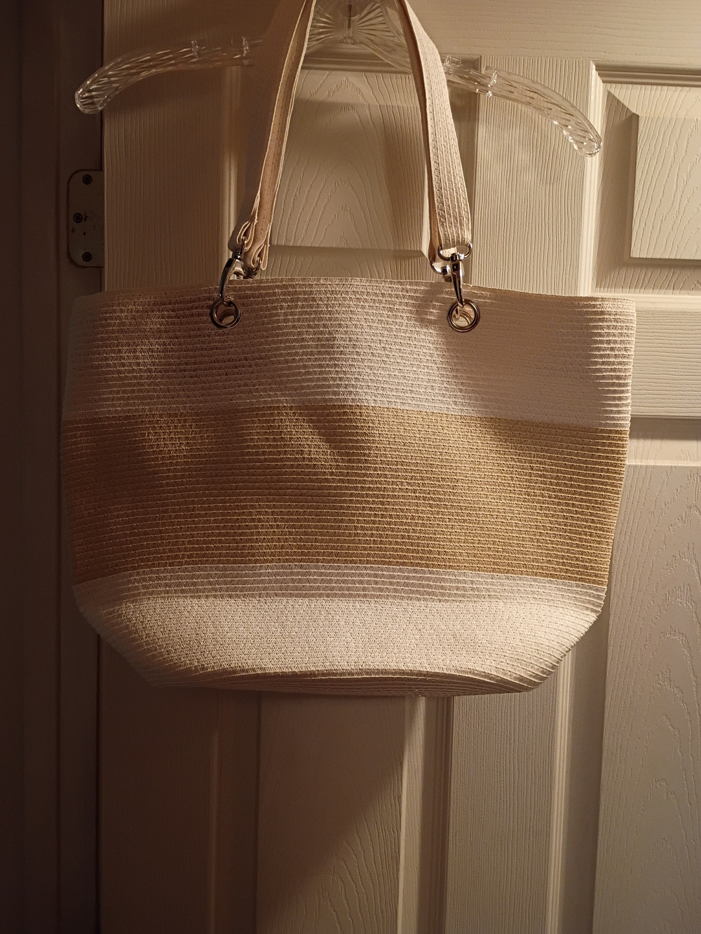 NWOT Woven Stripe Tote Bag in Cream and Tan